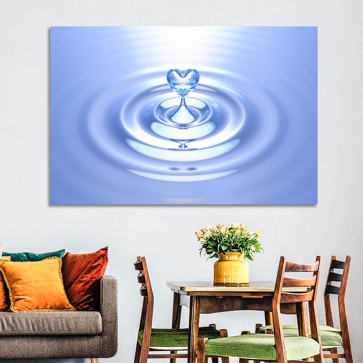 Heart-shaped Water Droplet Wall Art in a room, landscape