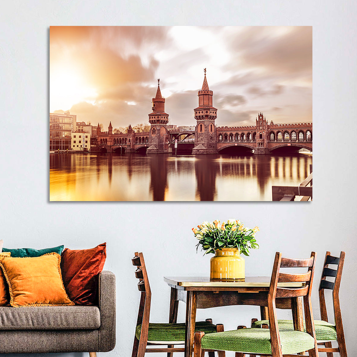 Oberbaumbruecke Sunset Reflection Berlin Wall Art in a room, landscape