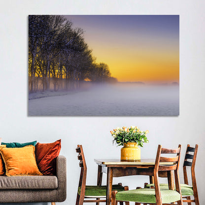 Foggy Winter Sunset Wall Art