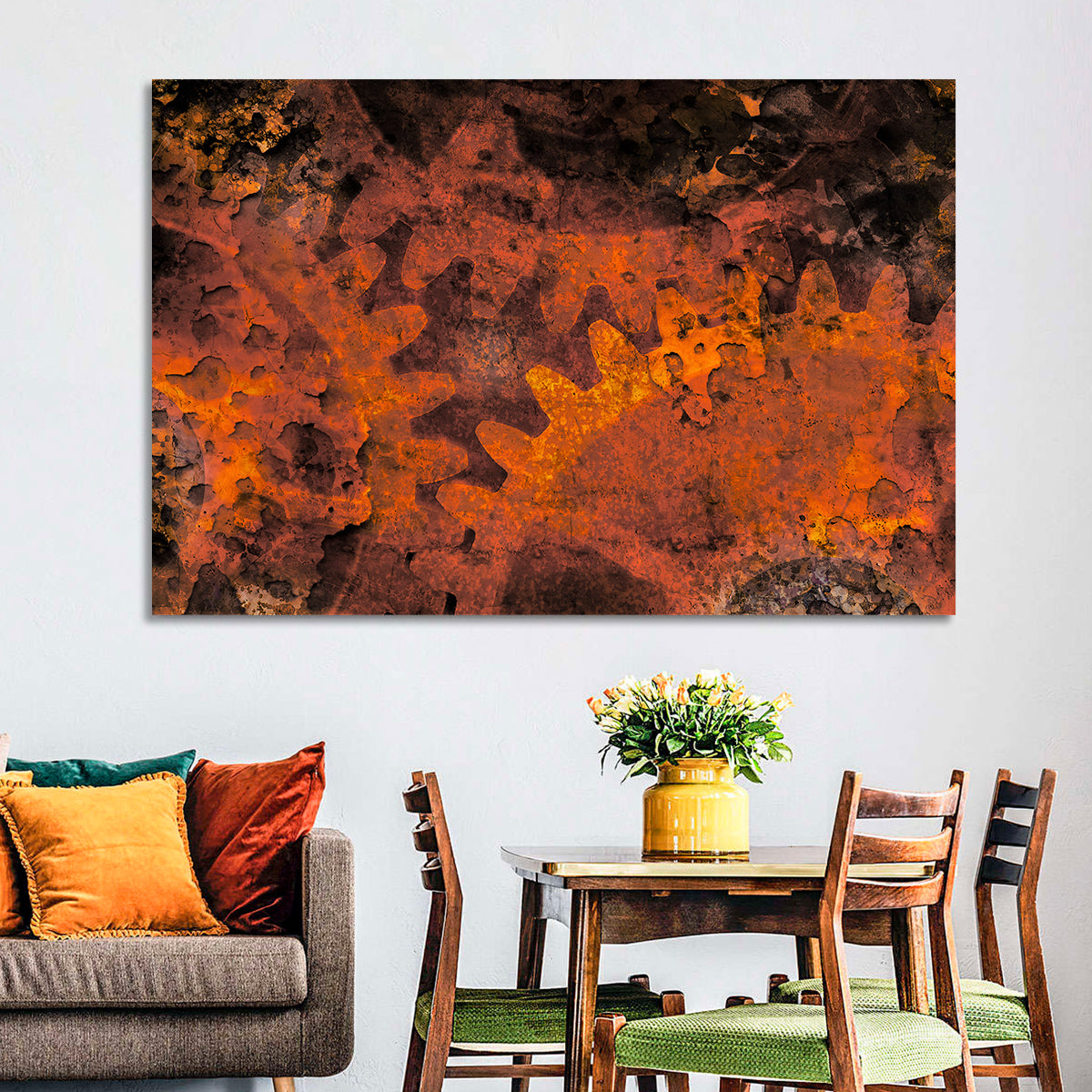 Weathered Gears Study Wall Art in a room, landscape