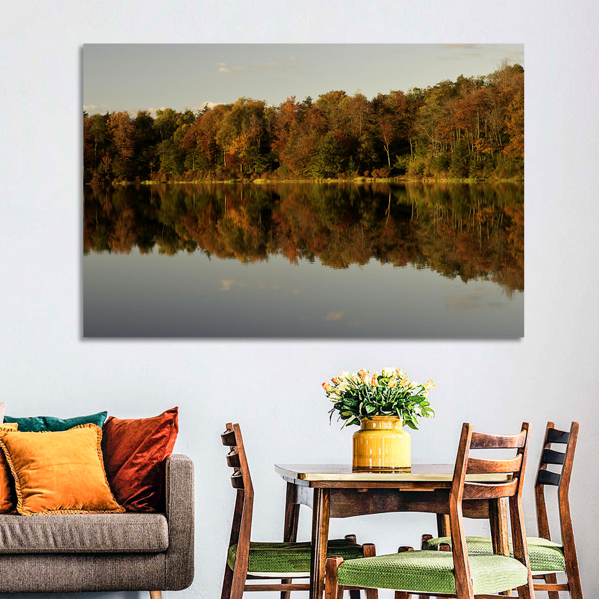 Lake Jean Reflection Wall Art in a room, landscape