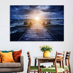 Sunlit Wooden Jetty at Dusk Wall Art