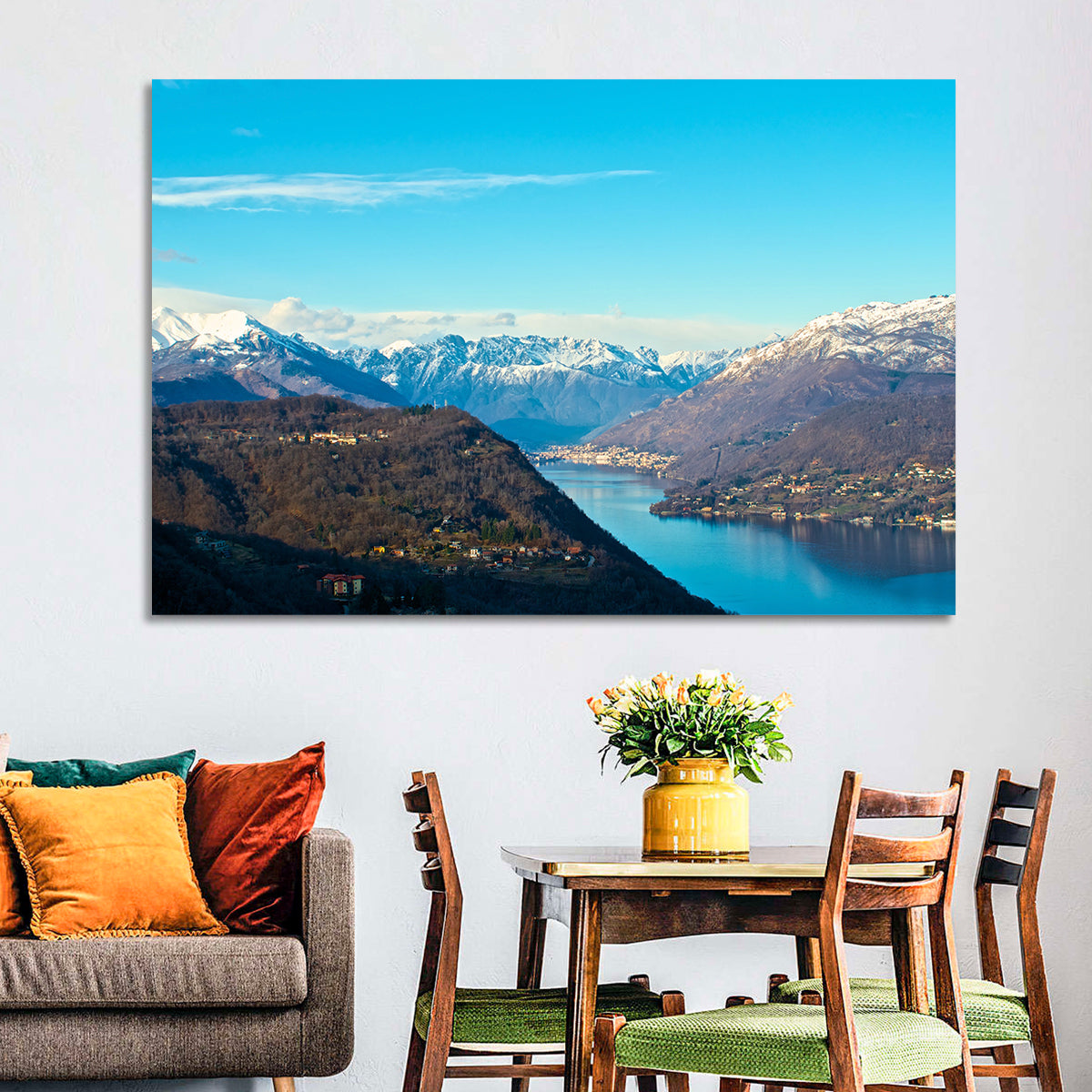 Lake Orta Mountain Reflection Wall Art in a room, landscape