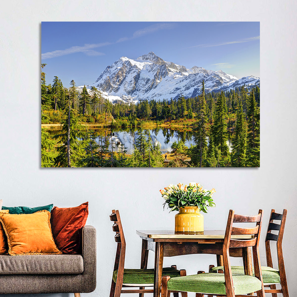 Mount Shuksan Lake Reflection Wall Art in a room, landscape