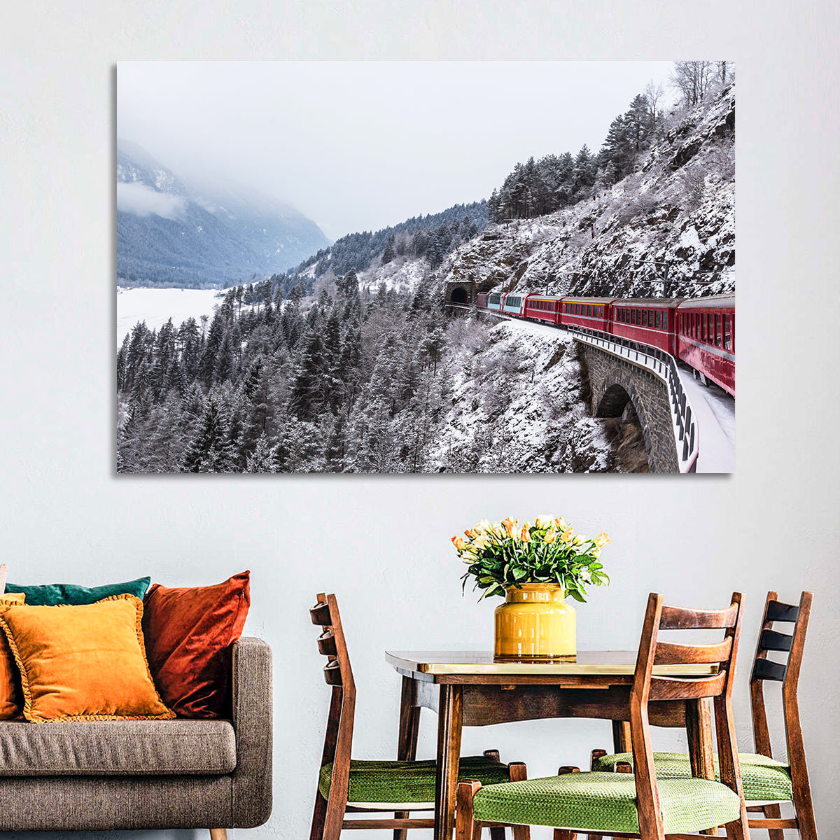 Red Train at Landwasser Viaduct Wall Art
