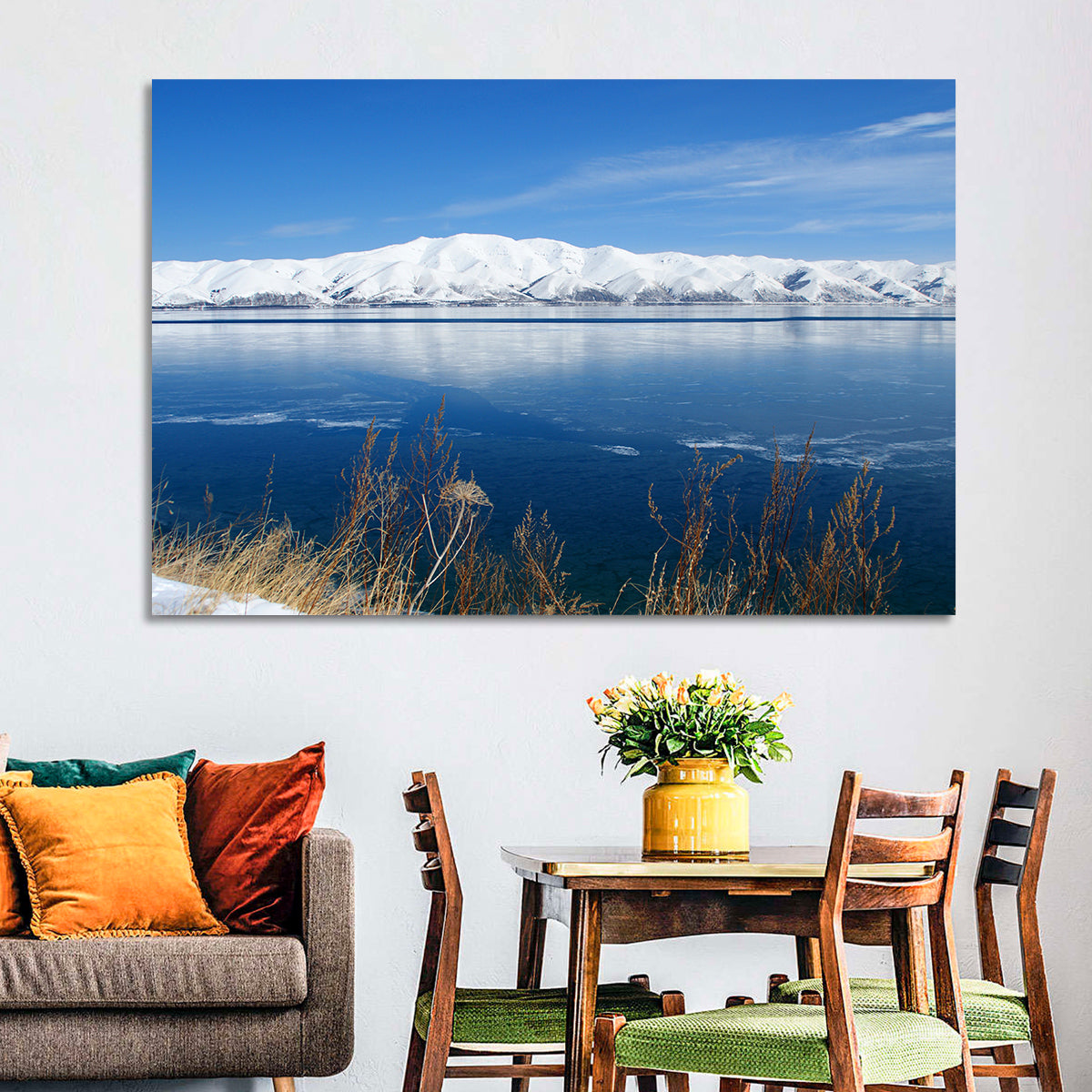 Winter at Lake Sevan Wall Art in a room, landscape