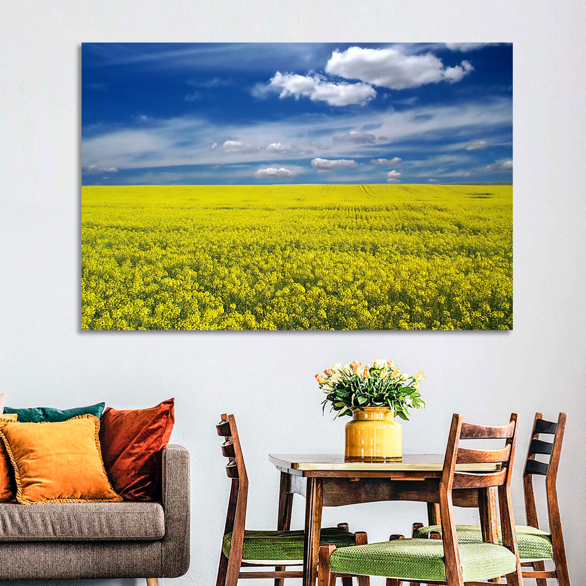 Sunlit Canola Field Wall Art in a room, landscape