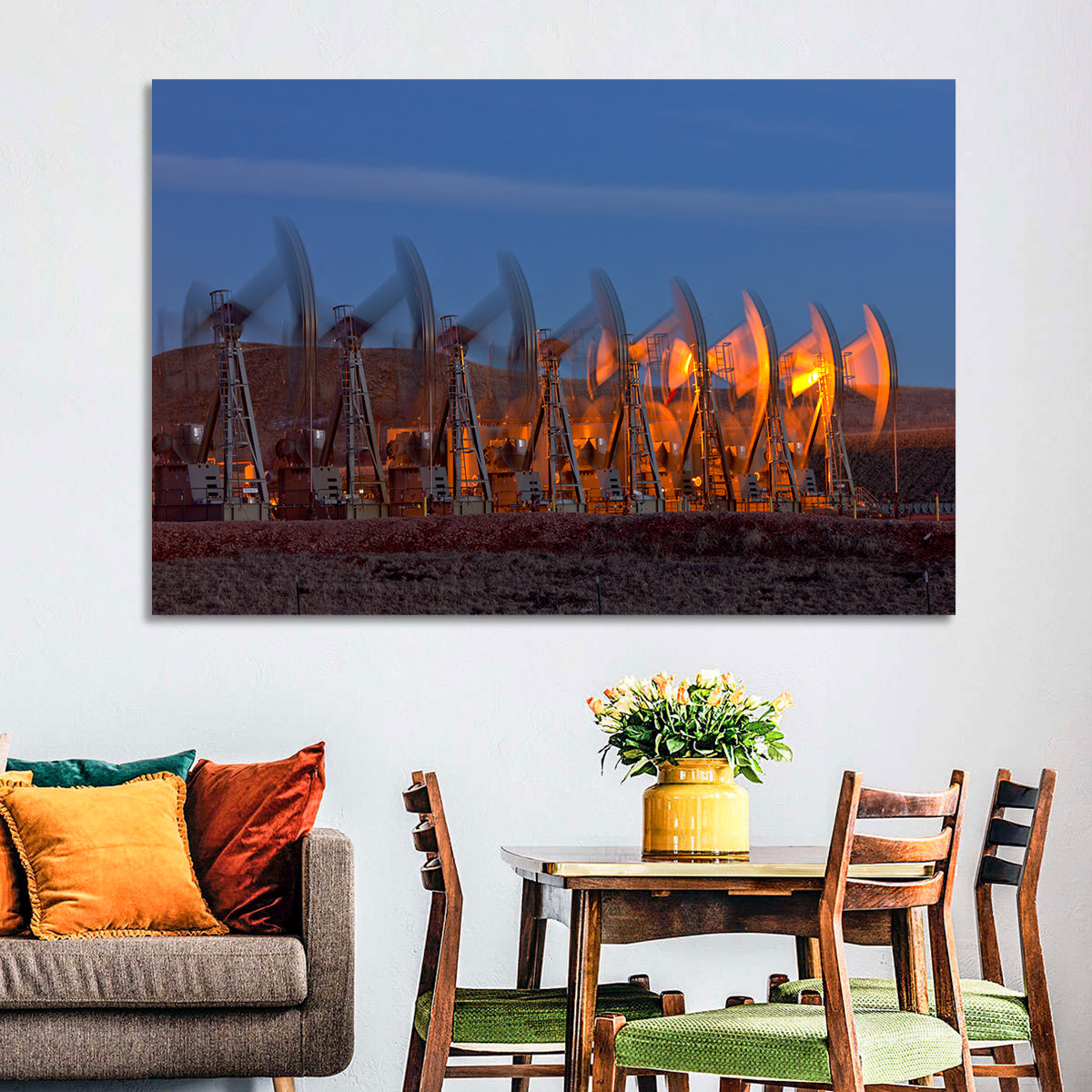 Oil Pump Jacks at Dusk Wall Art in a room, landscape