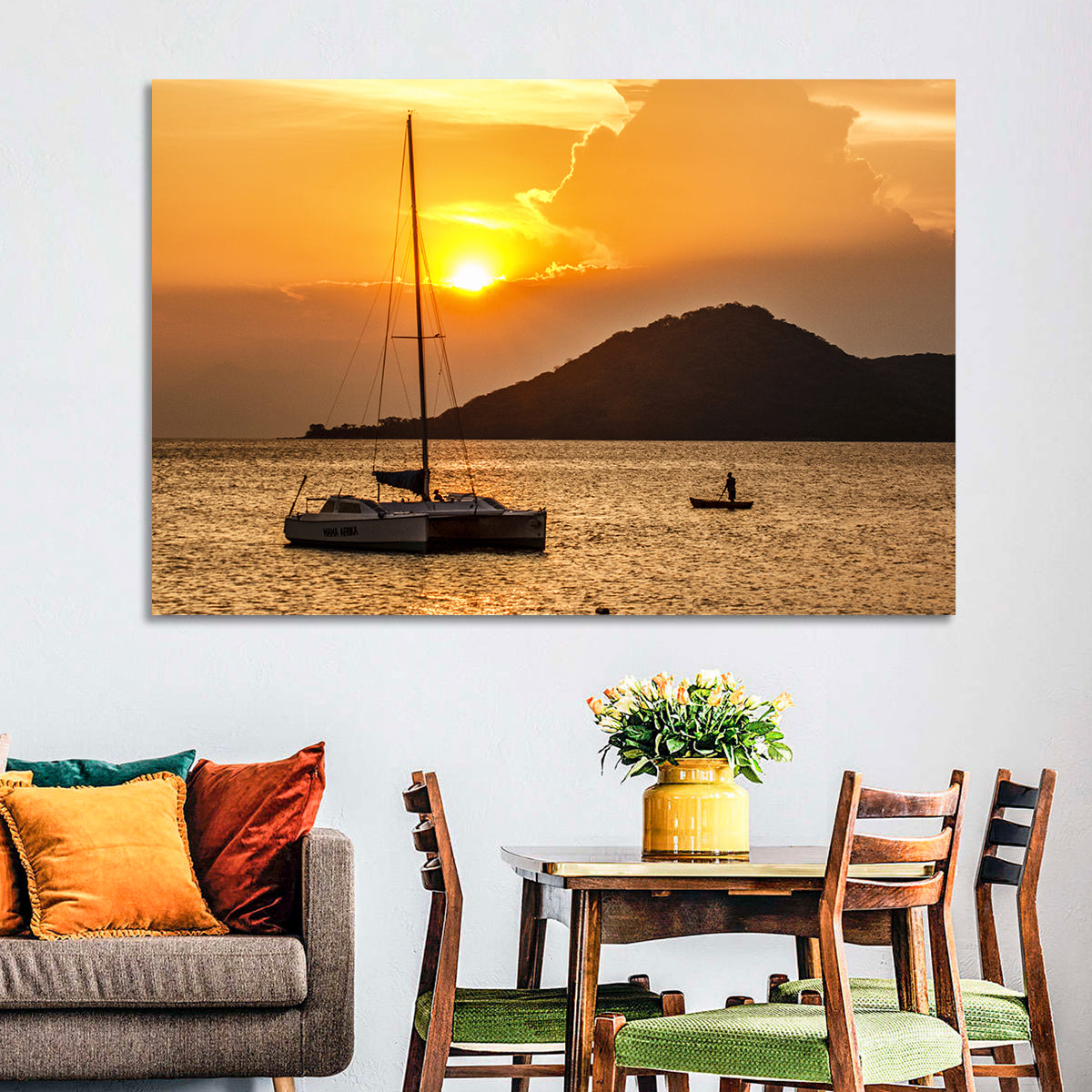 Mama Afrika Sunset, Lake Malawi Wall Art in a room, landscape