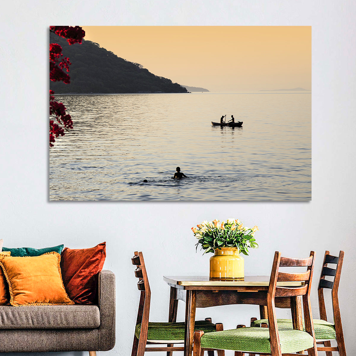Lake Malawi Golden Hour Wall Art in a room, landscape