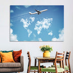 Jet Over Cloud World Map Wall Art