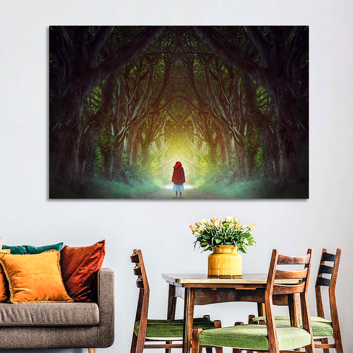 Dark Hedges Pathway Wall Art in a room, landscape