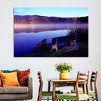 Bench at Misty Lake Sunrise Wall Art