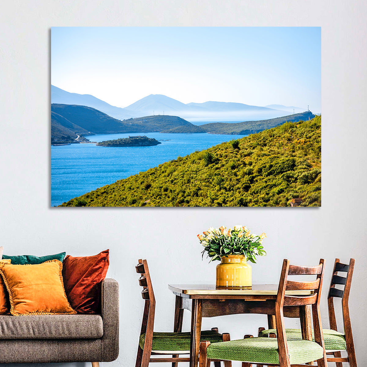 Porto Palermo Bay with Ali Pasha Castle Wall Art in a room, landscape