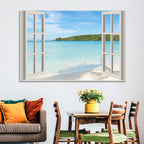 Turquoise Beach View Through Window Wall Art