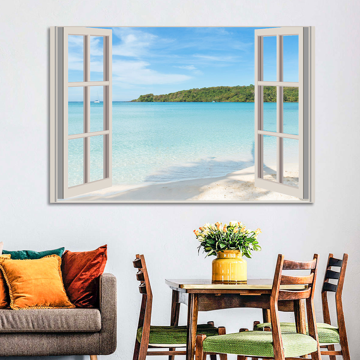 Turquoise Beach View Through Window Wall Art