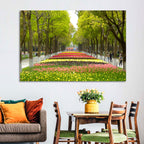 Tree-lined Tulip Garden Path Wall Art