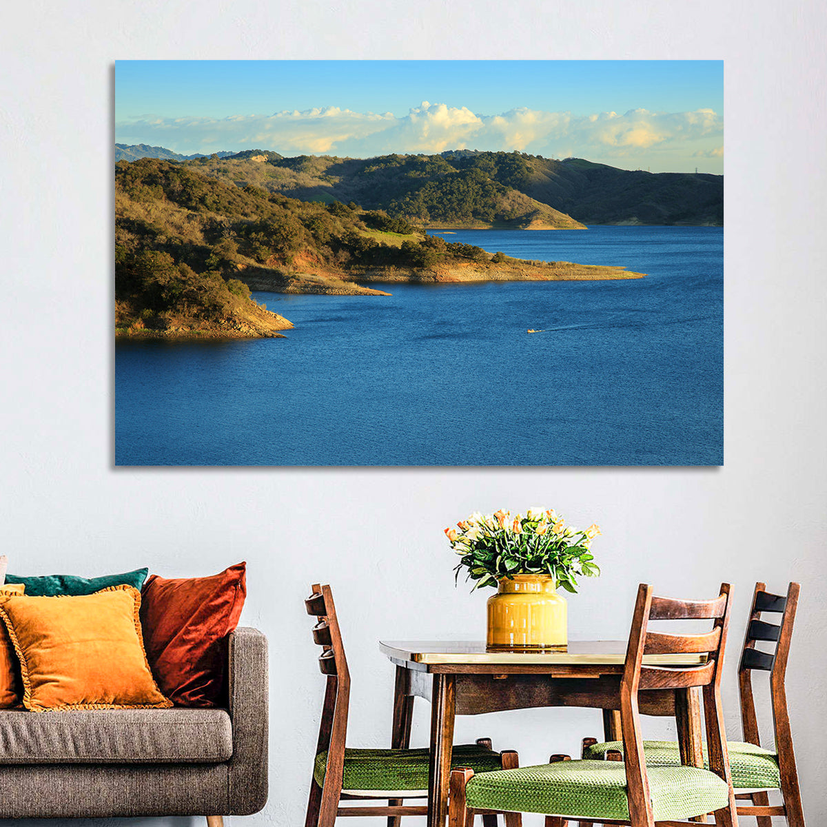 Lake Casitas Golden Hour Wall Art in a room, landscape