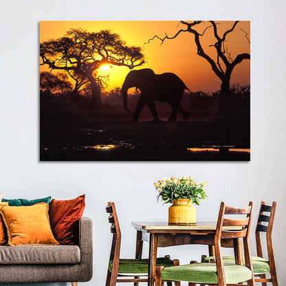 Elephant at Sunset Wall Art