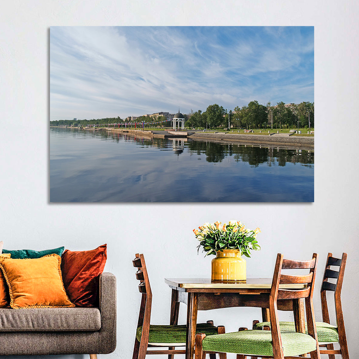 Lake Onega Promenade with Gazebo Wall Art in a room, landscape