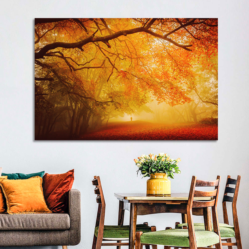 Autumn Forest Path with Lone Figure Wall Art