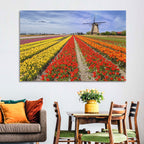 Spring Tulip Fields with Dutch Windmill Wall Art