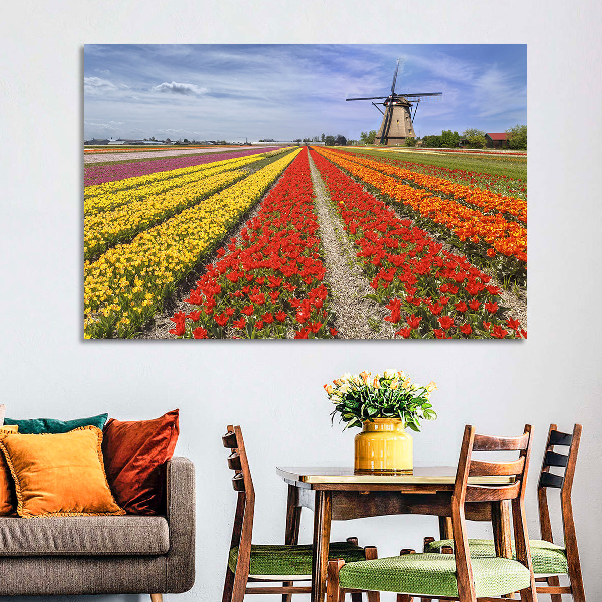 Spring Tulip Fields with Dutch Windmill Wall Art