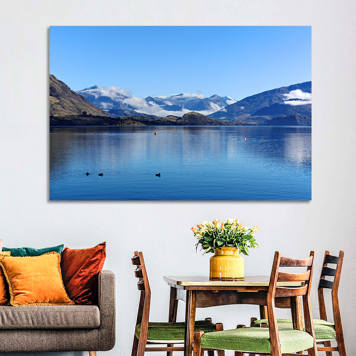 Lake Wanaka Reflections Wall Art in a room, landscape