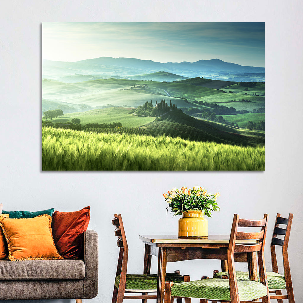 Misty Rolling Hills with Cypresses Wall Art