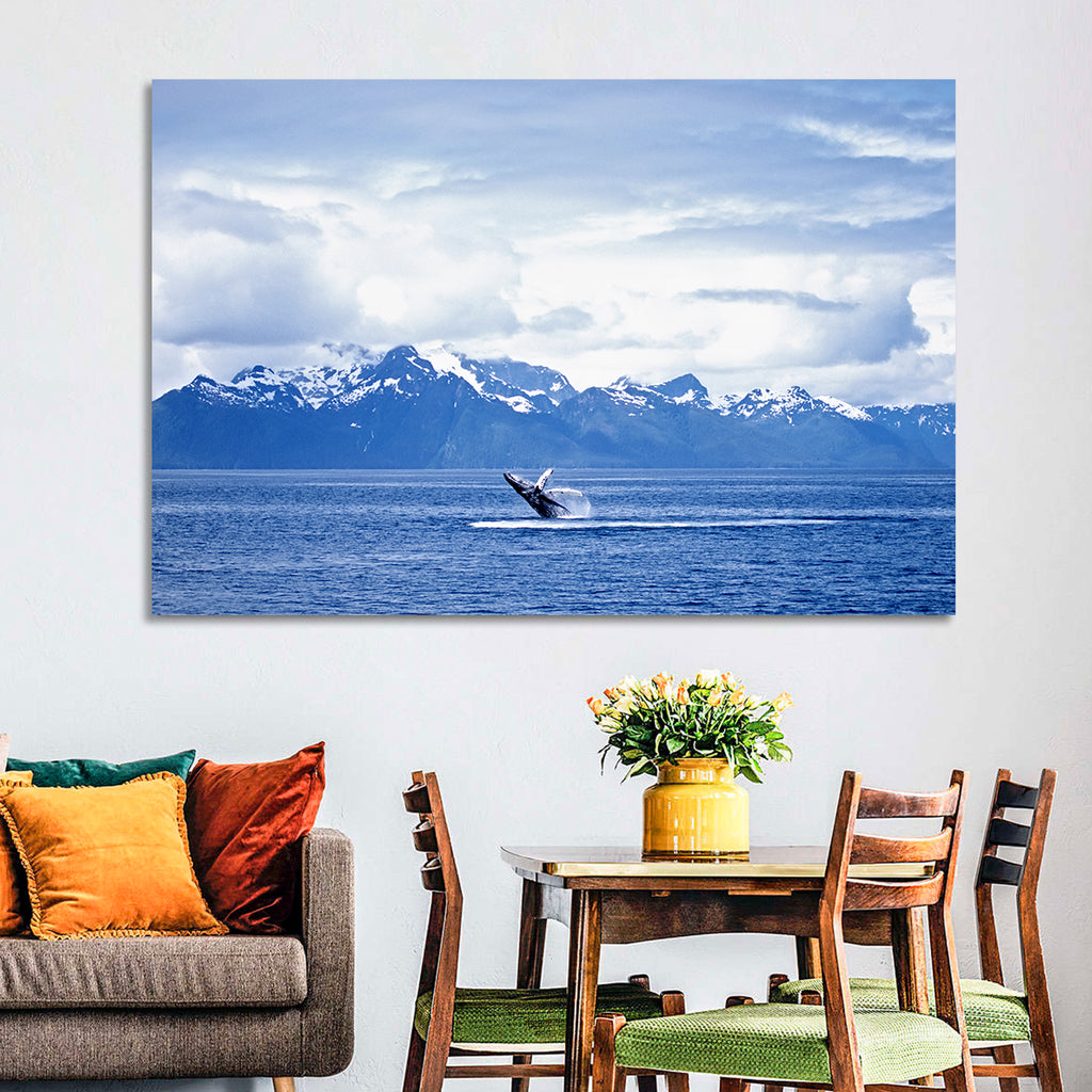Humpback Whale with Snow Capped Mountains Wall Art