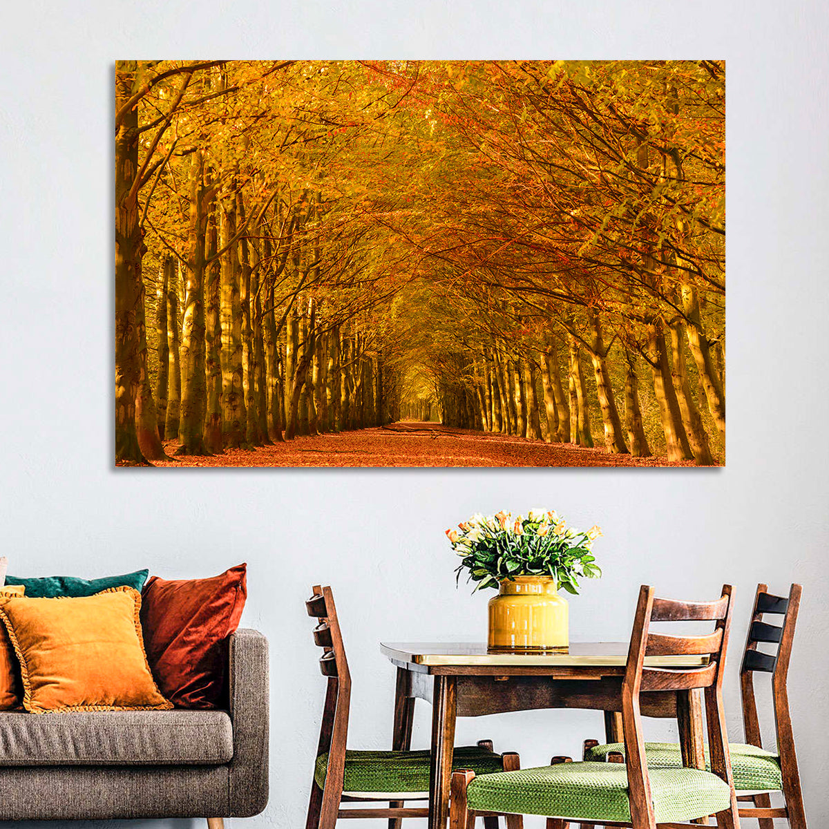 Golden Beech Tree Tunnel in Autumn Wall Art