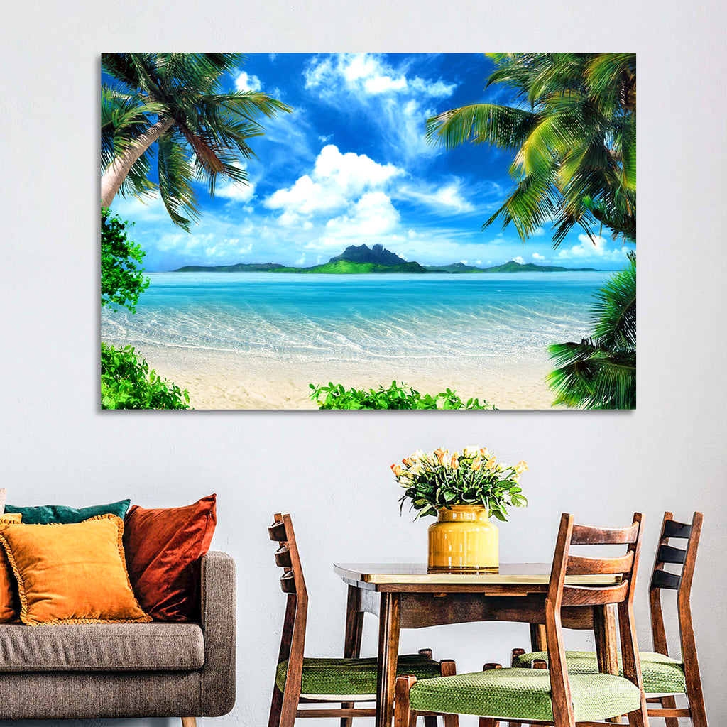 Palm-framed Tropical Island Beach Wall Art