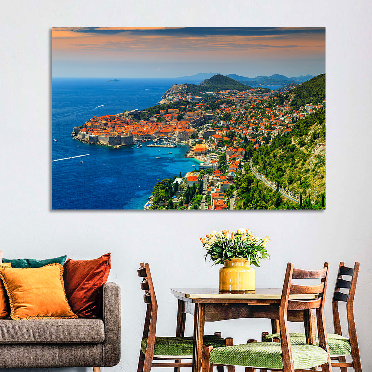Dubrovnik Old Town Sunset Wall Art in a room, landscape