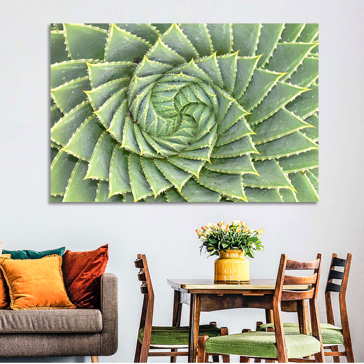 Spiral Aloe Close-up Wall Art in a room, landscape