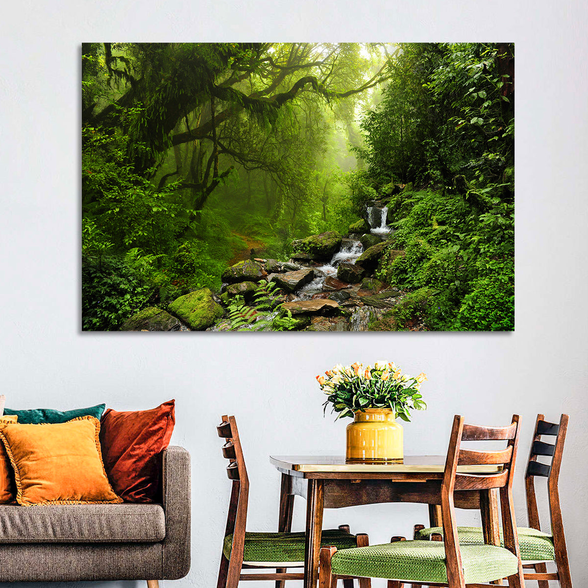 Annapurna Jungle Stream Wall Art in a room, landscape