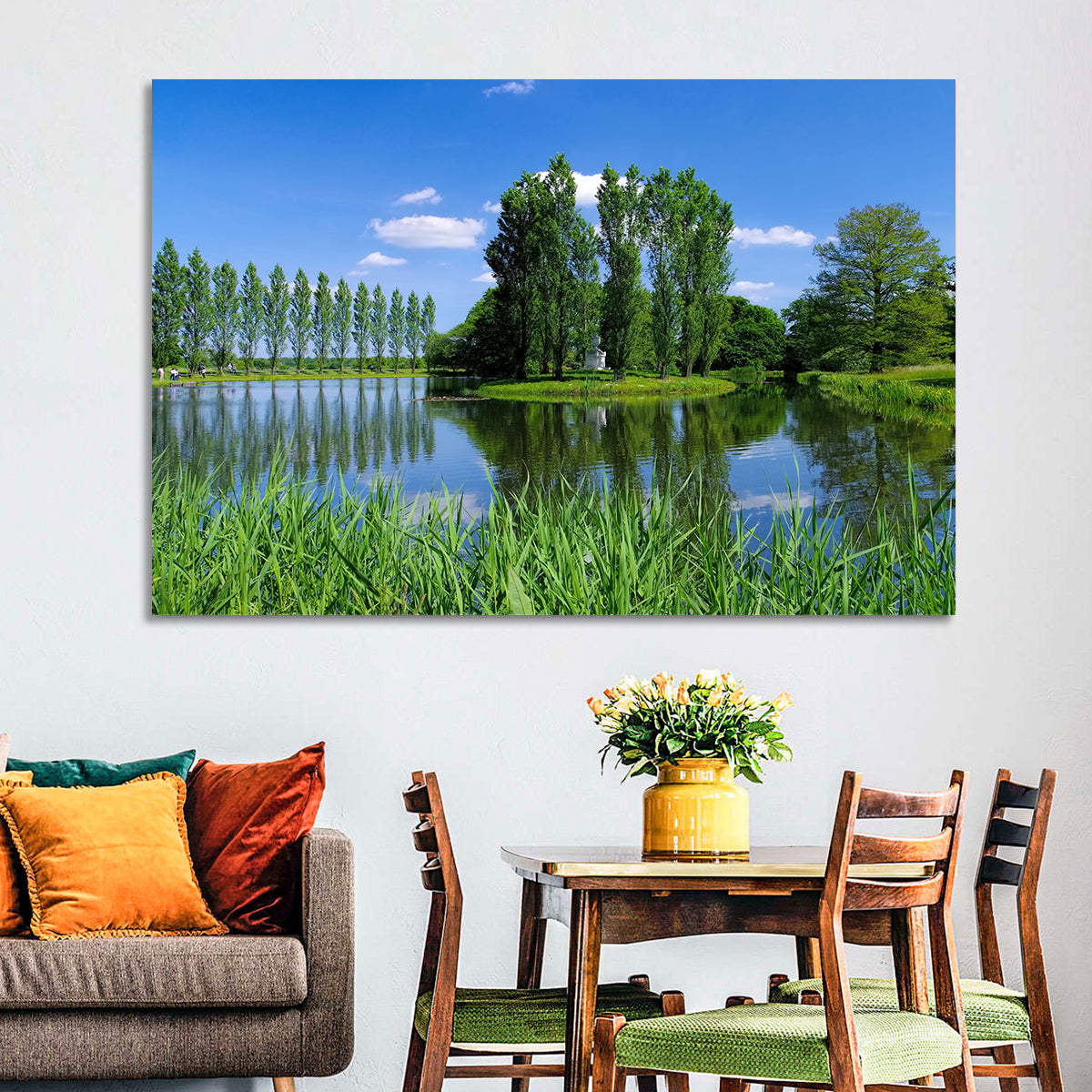 Woerlitz Rousseau Island Reflection Wall Art in a room, landscape
