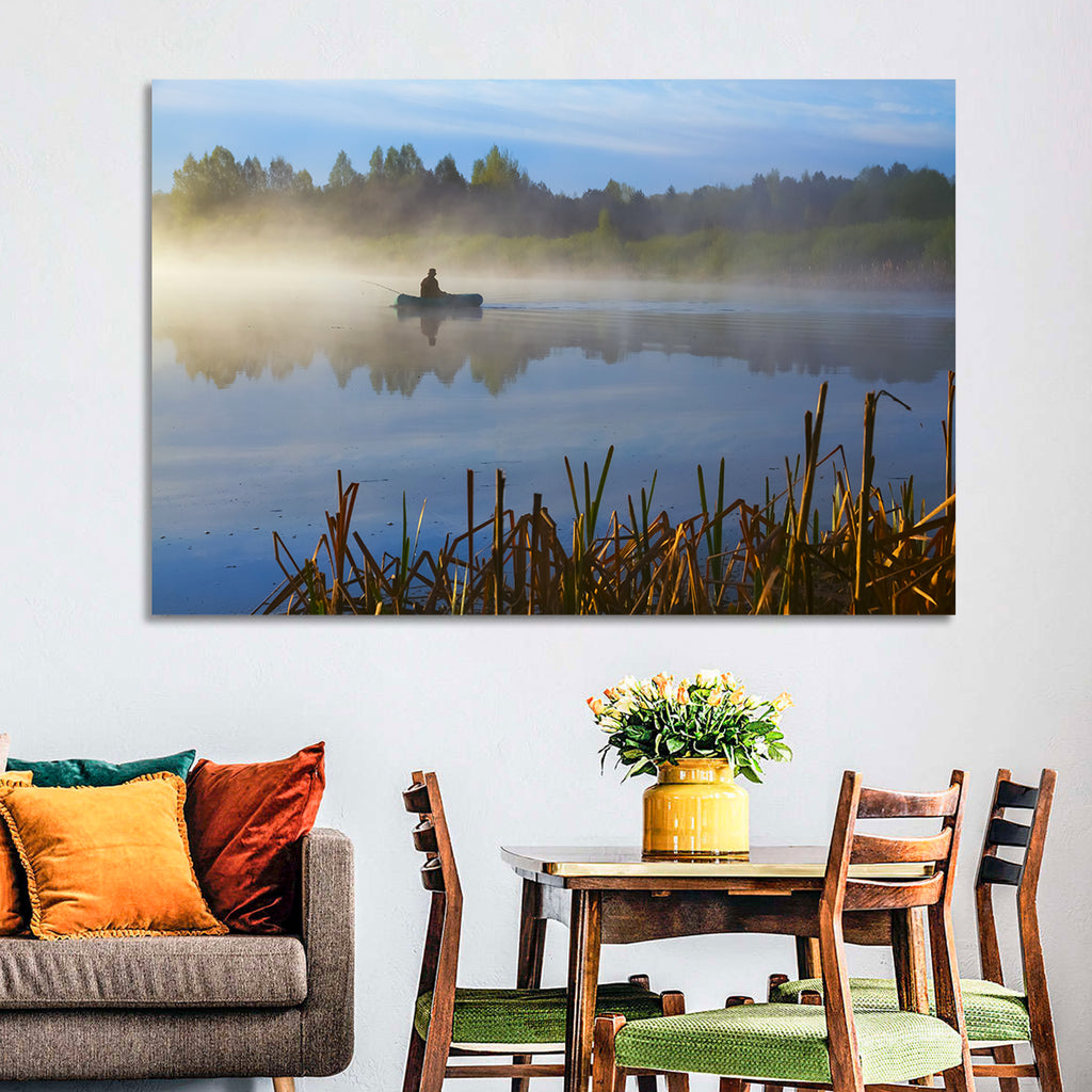 Misty Lake Fisherman Wall Art
