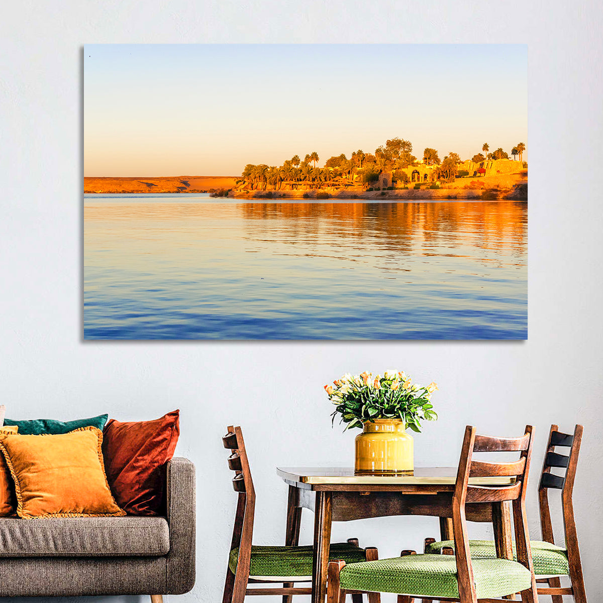 Lake Nasser Golden Hour Wall Art in a room, landscape