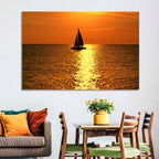 Sailboat Silhouette at Golden Sunset Wall Art