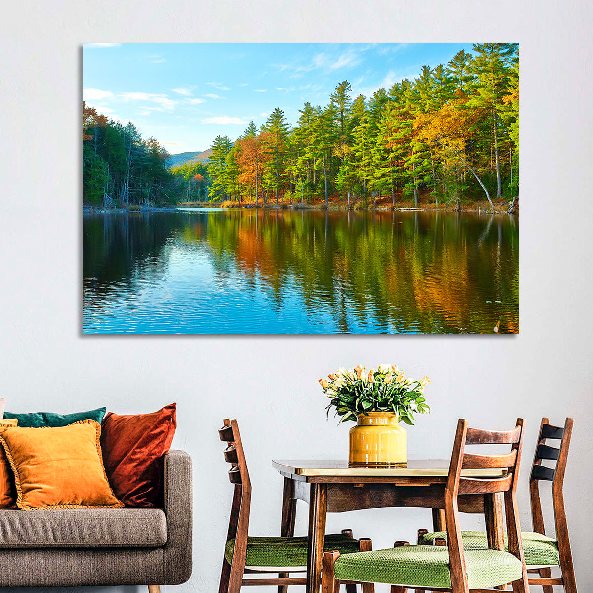 White Mountain Forest Reflections Wall Art in a room, landscape