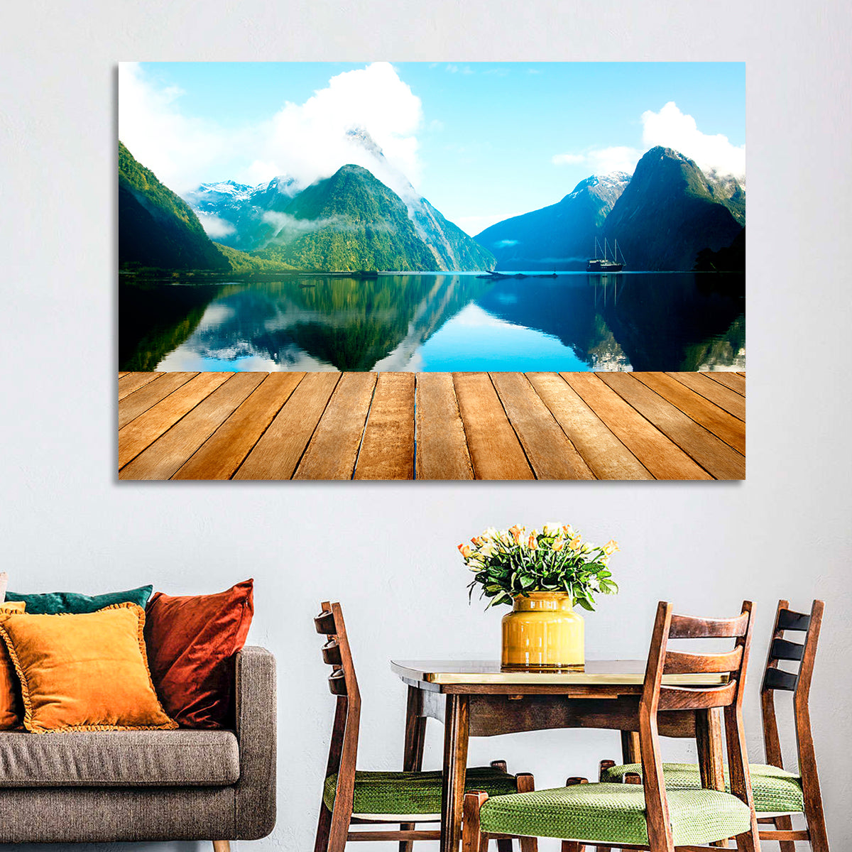 Mitre Peak at Milford Sound Wall Art in a room, landscape
