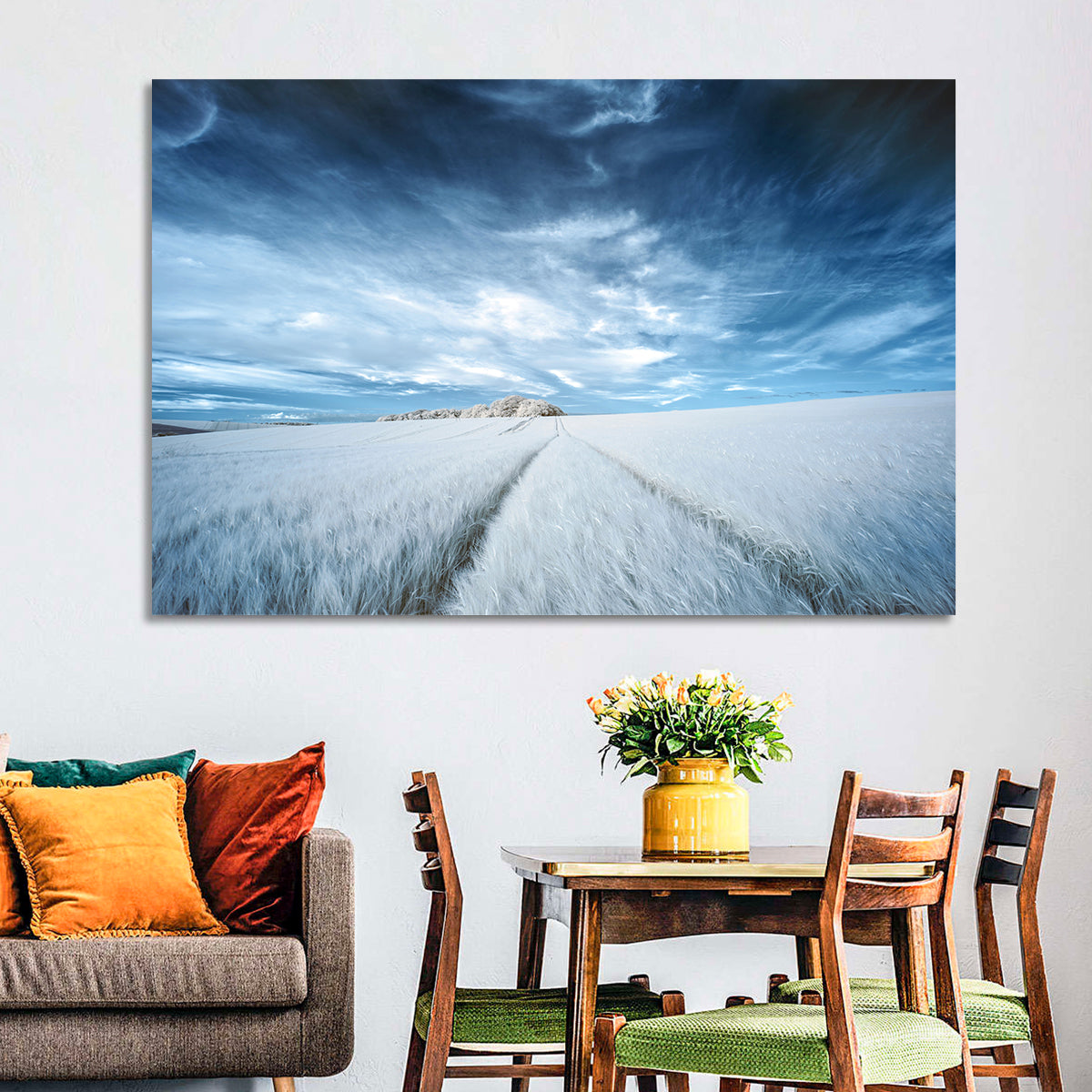 Surreal Infrared Grain Field Wall Art in a room, landscape