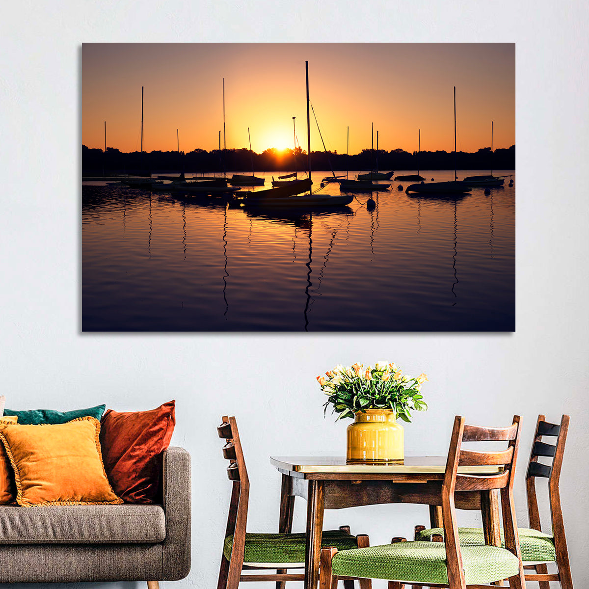 Lake Harriet Golden Sunrise Wall Art in a room, landscape