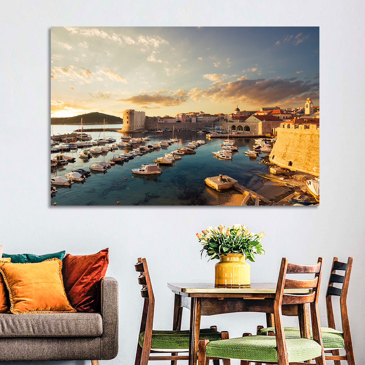 Dubrovnik Old Port at Golden Hour Wall Art in a room, landscape