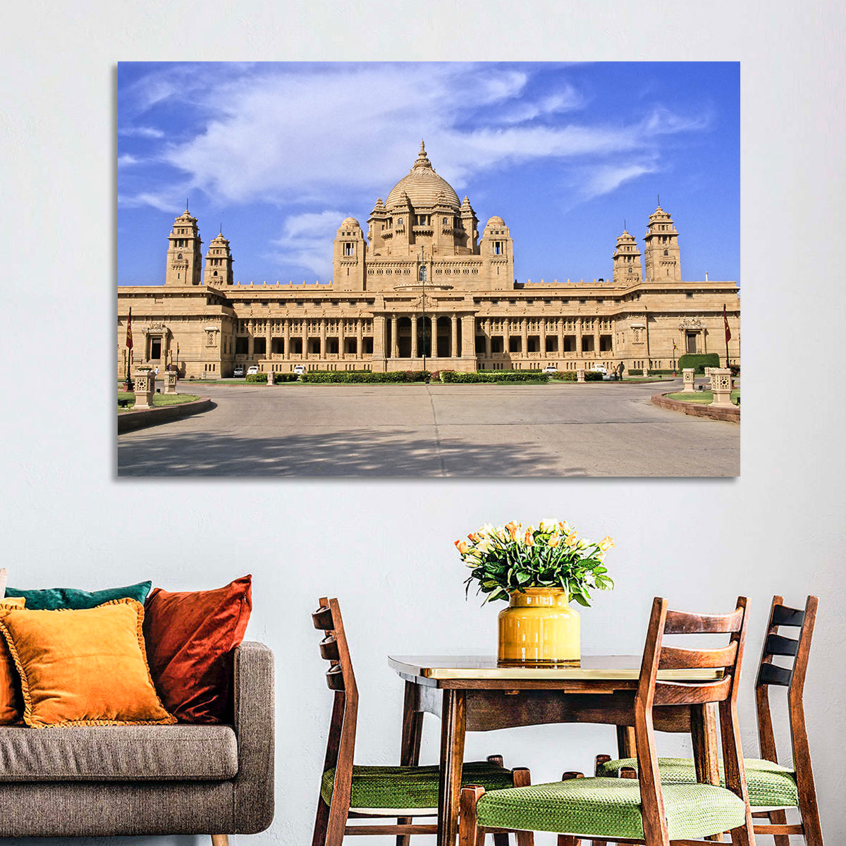 Umaid Bhawan Palace Under Clear Blue Sky Wall Art in a room, landscape