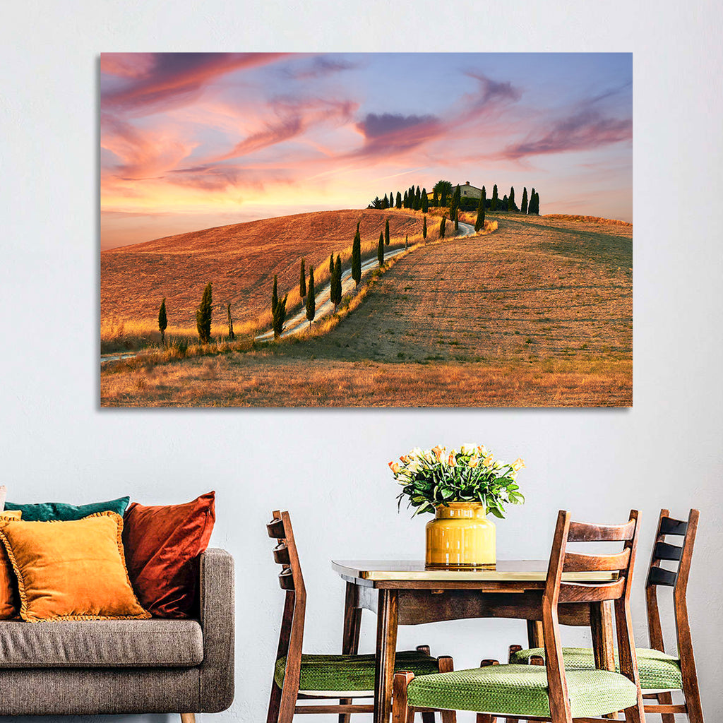 Tuscan Hilltop Road at Dusk Wall Art