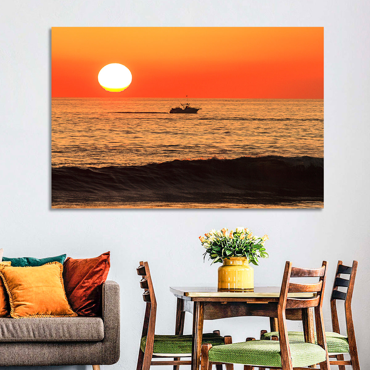 Oceanside Beach California Sunset Wall Art in a room, landscape