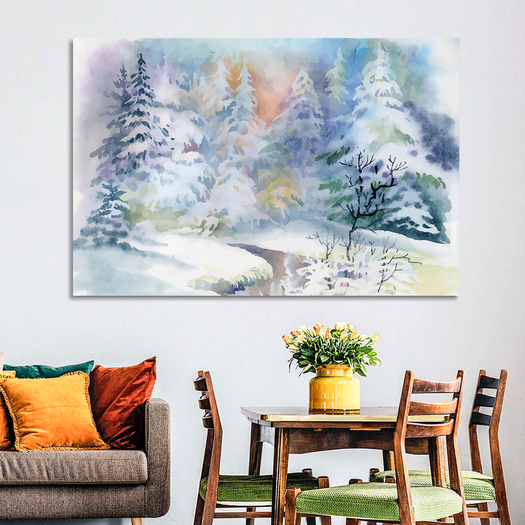 Winding Winter Stream Watercolor Wall Art
