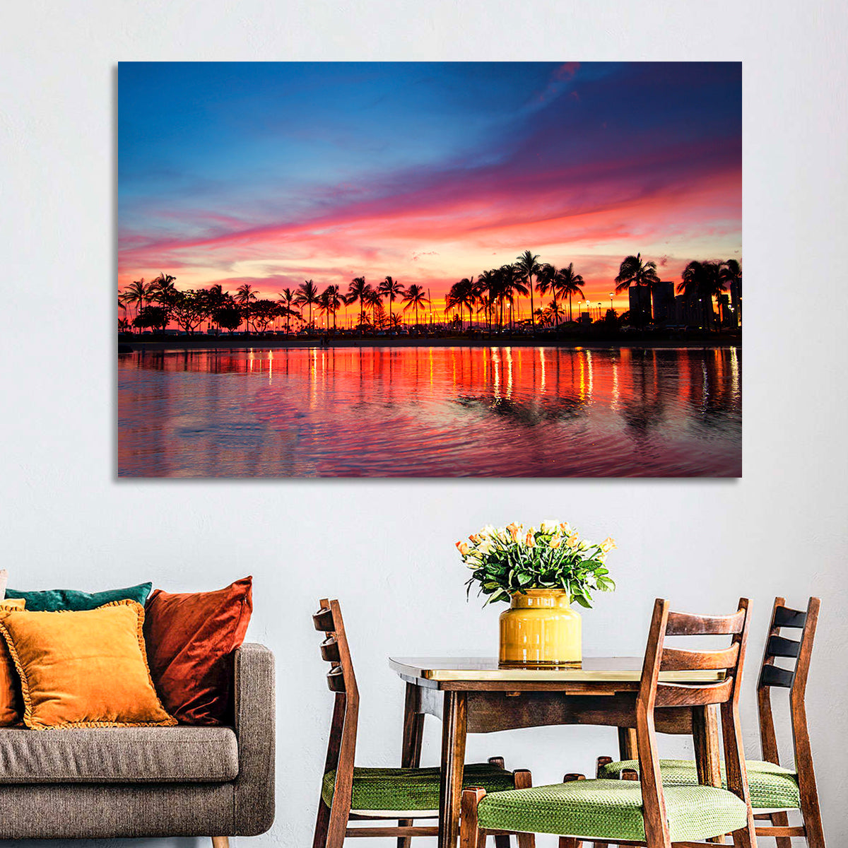 Hawaii Resort Sunset Wall Art in a room, landscape