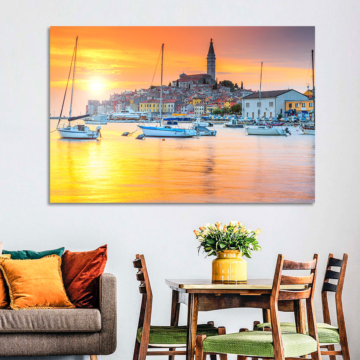 Rovinj Harbor at Sunset Wall Art in a room, landscape